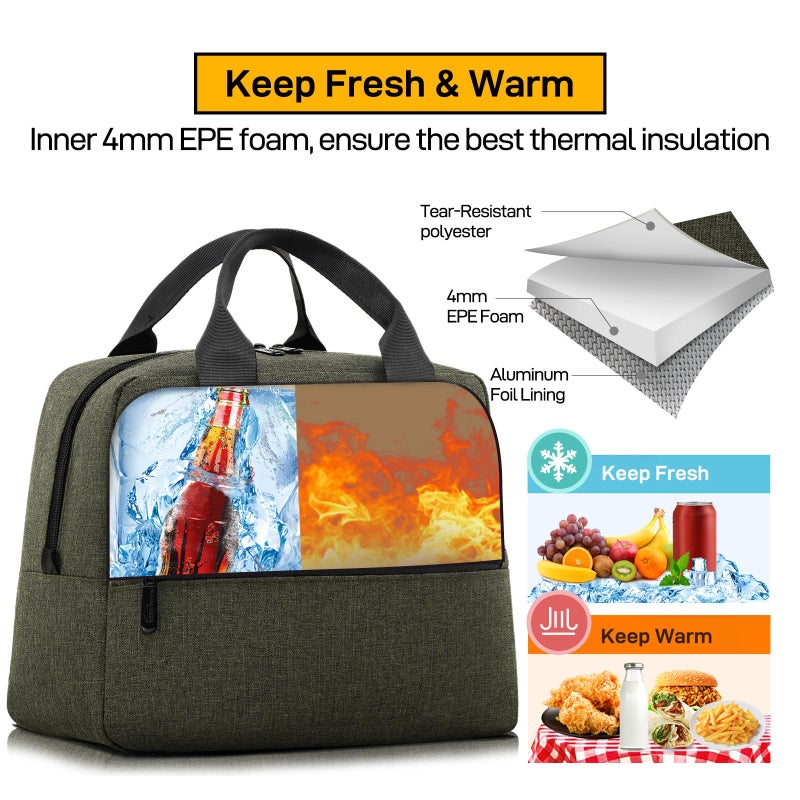 HOMESPON Insulated Lunch Bag for Women Men Lunch Box Cooler Lunch Tote for Work Picnic (Green) - Image 5